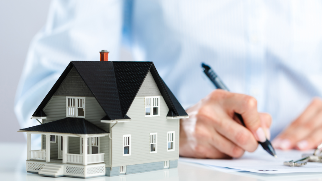 "A UK-style house with house keys and legal documents in the foreground, symbolizing the remortgaging of an inherited property.